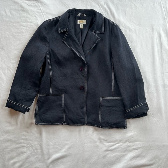 Talbots Jackets & Blazers - Talbots Petites Irish Linen Blazer - Navy Blue, Size 14 Office, Preppy